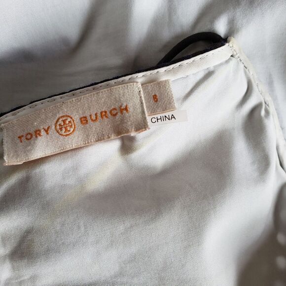 Tory Burch Runway Strappy Eyelet Shift Dress Summer Women's Size 8 Brown Blue - Picture 14 of 14